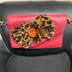 Red Purse with Leopard Print Bow